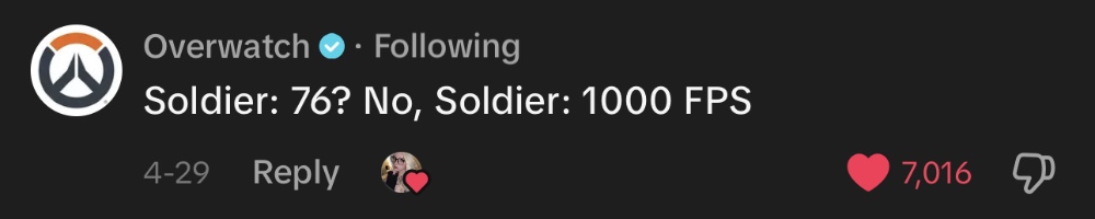 Overwatch comment: Soldier 76? No, Soldier 1000 FPS