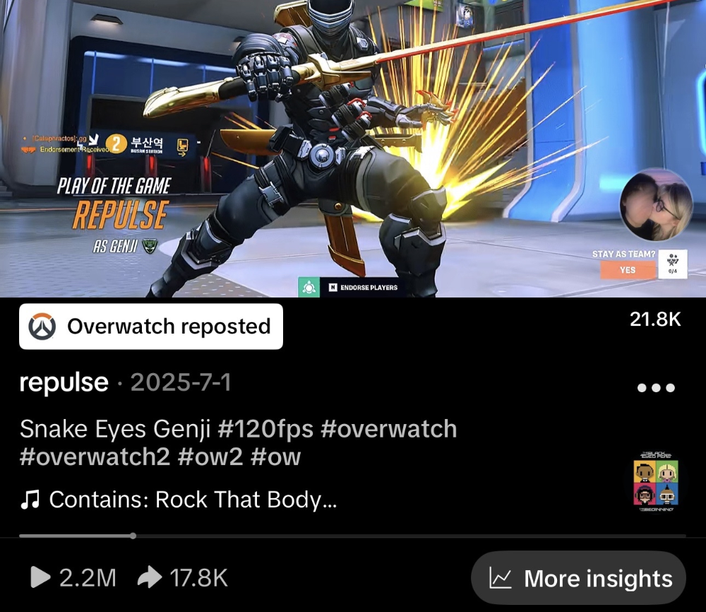 Overwatch reposted: Snake Eyes Genji, 2.2M views